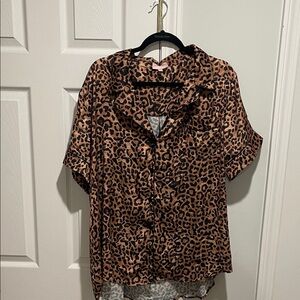 Leopard Print Button-Up Blouse